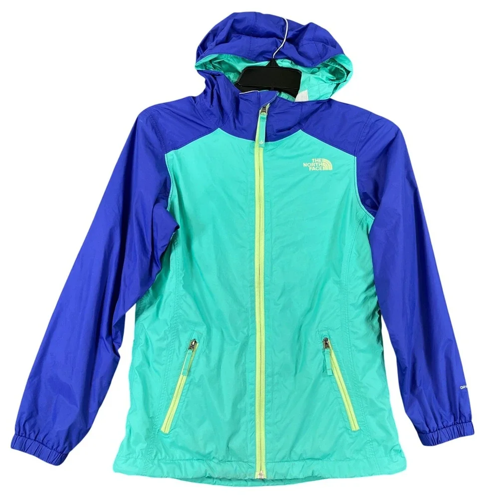 North Face Windbreaker Jacket Girls M 10/12 Teal Purple Hooded School Outdoor
